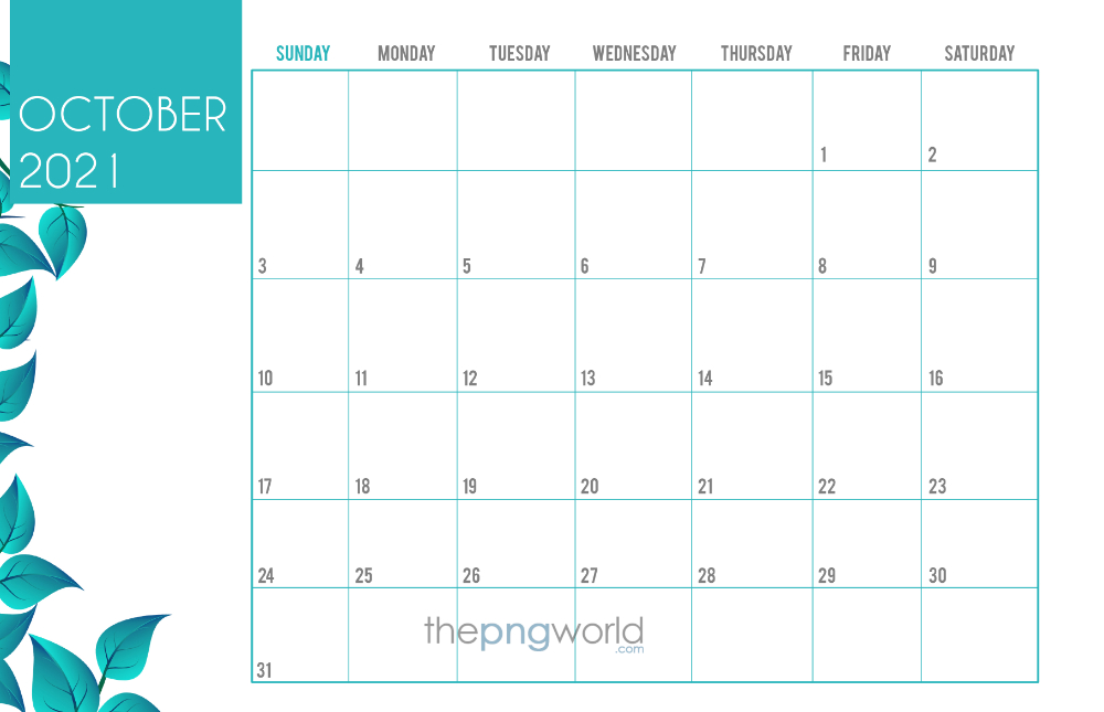 October Month Planner 2021 with Leaves october,planner,month,2021,a4,corporate,hr,to do,calendar,design,geometric,grid,business,waves,daily,datebook,date,leaves,leaf
